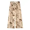 Calça de pijama feminina de algodão verão fina estampada casual perna larga mulheres grávidas podem usar fora do comércio exterior calças plus size