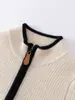 Suéter de Punto para Niños 2026 Otoño/Invierno Nuevo de Lana Pura con Cuello Alto y Media Cremallera con Diseño Incrustado y Bloque de Color Manga Larga