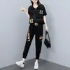 2026 Novo Conjunto de Moda Verão Plus Size Estiloso Redutor de Idade Tendência para Mulheres Plus Size, Conjunto Casual Esportivo Duas Peças Solto e Emagrecedor
