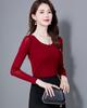 Elegante camiseta de fondo de malla para mujer de cuatro estaciones, camiseta de manga larga para mujer con top de seda brillante, se puede enviar en una sola pieza