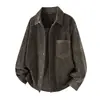 Estilo Old Money Lujo Ligero Texturizada Camisa de Manga Larga para Hombre Otoño 2026 Nueva Marca Trendy Retro Camisa Chaqueta de Franela Cepillada con Solapa