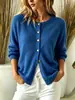 Roupas femininas novas para outono e inverno, estilo transfronteiriço europeu e americano 2026, cardigã de botões liso, blusa de manga comprida, suéter para Amazon