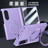 Nuevo modelo apto para Samsung Z Fold 20% de descuento funda para teléfono plegable con soporte giratorio magnético, cuero liso tipo piel, cadena y protección anticaída