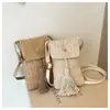 Bolsa de Celular Simples e Fashion em Palha Trançada para Mulheres, Design de Nicho, Mini Bolsa Quadrada de Ombro Cruzado, Porta-Moedas Trançado Versátil