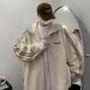 Chamarra Sudadera de Gamuza Moda Marca de Moda para Hombres y Mujeres Traje de Béisbol para Pareja Chaqueta con Parche Rayado de Tres Barras Solapa Top