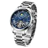 Reloj BIDEN para Hombre Automático Multifuncional Mecánico Sol-Luna-Estrellas Luminoso Resistente al Agua Biden puede