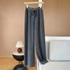 Pantalones de pierna ancha y cintura alta de lana virgen australiana elegantes de otoño e invierno para mujer, pantalones rectos suaves y encerados casuales con nubes