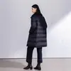 Jaqueta Longa de Lã e Penas de Ganso Nova para Inverno 2025 para Mulheres, Quente e Não Volumosa