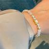 Forte Luz Pérola de Imitação Branca Concha Natural Gato Cristal Rosa Pulseira Contas Empilhadas Design Joia de Mão