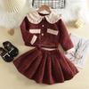 Conjunto de fleece outono e inverno para meninas estilo princesa coreana gola boneca infantil estilo Chanel roupa de Natal roupas infantis