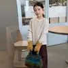 ¡Un cárdigan de punto con un fuerte aire coreano! Una chaqueta suéter de punto acanalado de color liso, estilo suave, para niñas