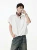 Camisa de Trabajo Minimalista Estilo Japonés de Color Sólido Manga Corta para Hombre, Delgada y Casual, Elegante y Fresca, Camisa de Media Manga con Cordón Estilo Americano
