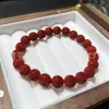 Pulseira de Cinábrio Crua com Contas de Lanterna de Veludo, Contas Redondas Facetadas, Pedra Natural Areia Dourada Roxa, Joia de Pulseira do Ano Zodiacal