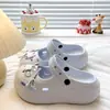 Alto Valor EstéticoZapatos de Gato Plateados con Manchas para Mujer Celebridad de Internet Verano Ropa Exterior Chanclas Mary Jane Cerradas de Punta Suela Gruesa de EVA