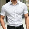 Venda quente transfronteiriça camisa masculina de manga curta slim fit stretch não amassa quatro vias stretch business anti-rugas manga curta masculina verão