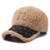 Outono e inverno cordeiro lã letra R stick ball hat moda feminina cara de olhar pequeno inverno quente pelúcia chapéu de algodão all-match tampa de pico