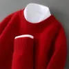 Suéter 100% Lã Pura Masculino Gola Alta Meio Espessa Cor Sólida Pulôver Casual de Negócios Malha Solta Camisa Base Top