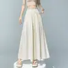 Pantalones Falda Color Café con Ribete de Encaje para Mujer, Verano 2026 Pantalones Rectos Fluidos de Cintura Alta Estilo Francés, Pantalones Casuales Sueltos de Pierna Ancha A11929
