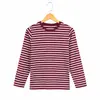 Camiseta base de alta calidad para mujer talla grande, tejido de algodón ligeramente elástico, con rayas marineras retro clásicas, nueva colección de otoño 26