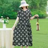 Vestido de Algodón Seda 2025 Nuevo Verano Mujer Madre Moda Estampado Algodón Artificial Suelto Talla Grande Exterior Falda Larga
