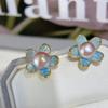 Aretes de Perlas Naturales de Agua Dulce de Zhuji Aguja de Plata S925 Color Fresco Gota de Aceite Perlas Populares Flores Gota de Aceite