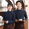 Roupas de Trabalho para Garçom de Catering Moletom de Manga Longa Hotel Hot Pot Churrasco Loja de Chá com Leite Supermercado Roupas de Trabalho Zíper Parcial Gola Alta