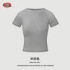 BE Ropa de Mujer 2025 Verano Transfronteriza Europea y Americana Camiseta de Mujer de Cuello Redondo Pequeño Estilo Spice Girls Hombro Delgado Manga Corta Fina para Mujer