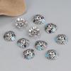 S925 Sterling Silver Flower Queimado Azul Cola Gota Artesanato Receptáculo Acessórios Vintage Oco Flor Espaçador Redondo Bead Spacer Acessórios