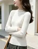 Camiseta interior de dos piezas de lana hilada al núcleo para otoño e invierno, cuello semi-alto nuevo para mujer, top de punto elegante de manga larga con cuello medio adelgazante
