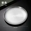 Placa Redonda Dorada Gruesa Estilo Coreano de Acero Inoxidable para Barbacoa Plato Plano Poco Profundo para Comer Filete Estilo Occidental Plato Redondo Plano para Frutas con Espetón para Huesos