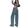 Foto real de los nuevos pantalones anchos de cintura alta versátiles de verano para mujeres petite, jeans de largo hasta el suelo, pantalones largos para mujer