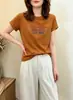 Camiseta de algodón acanalado de trece filas, fuente física, para mujer, directo de fábrica, top estampado de manga corta ajustado, exclusivo mayorista de verano
