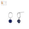 Pendientes de plata de ley S925 con circonita redonda azul zafiro, estilo retro, con temperamento femenino, pequeños diamantes redondos y versátiles, joyería para las orejas.