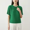 Diretamente do Fabricante: Estilo Verão 2026 Novo Gola Redonda Caimento Solto Emagrecedor Jovem Blusa, Versátil Gradiente Issey Miyake Camiseta de Manga Curta