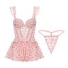 Dz Guiruo Malla Transparente Encaje Sexy Push-Up Plus Almohadilla para el Pecho Ligero Camisón Tentación Talla Grande Traje Sexy 4399