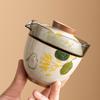 Juego de té de viaje al aire libre con taza exprés de ceniza de planta de conejo de laurel dorado pintado a mano, portátil, una olla, dos tazas, juego pequeño de cerámica
