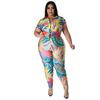 N7861 Talla grande transfronteriza para mujer Estampado 2023 Verano Pantalones de manga corta Traje casual de moda Nuevo Amazon