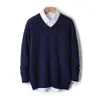 Otoño Invierno 2026 Nuevo Suéter de Punto para Hombre Cuello en V 100% Lana Versátil Casual Holgado Capa Base