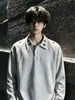 Sudadera con Capucha y Cuello Alto Gris Flor Blanca para Hombre Otoño Bordada Manga Larga Camiseta Marca de Moda Americana Camisa Base con Cuello