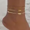 Accesorios de Moda para Pies de Venta Caliente Transfronterizos Europeos y Americanos Set de Tobilleras de Cadena con Textura Metálica Personalizada Simple Decoración Joyería para Mujer