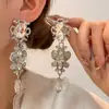 Pendientes Largos Vintage Exagerados con Incrustaciones de Pedrería Estilo Palacio Esmalte Francés Aguja de Plata Trabajo Pesado Retro Pendiente Nicho Temperamento de Lujo Ligero