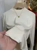 Camisa Básica Elegante de Gola Alta Parcial e Manga Longa de Alto Padrão para Mulheres, Novo Estilo 2025, Elegante e Rejuvenescedor, Blusa Camiseta Slim Fit Elástica