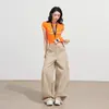8186 Nuevo Verde Militar Diseño Retro Americano Sentido del Diseño Bolsillo Grande Pantalones de Pierna Ancha Largos hasta el Suelo Scimitar Jeans para Mujer Yi Chun