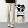 Pantalones de Lino Tencel para Hombre Verano 2026 Delgados Sueltos de Pierna Recta Pantalones de Hombre Versátiles Modernos de Pierna Ancha Largos