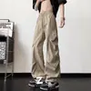 Pantalones Cargo Paracaidistas Secado Rápido Gris Oscuro para Hombre, Verano Delgados Estilo Americano Plegados de Pierna Recta Impermeables para Senderismo