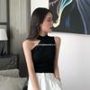 Estilo Chic Coreano de Verão Regata de Tricô Decote Halter Sem Mangas Ombro a Ombro Camisa de Base Slim Slim Top Halter para Mulheres