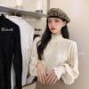 Elegante Camiseta Base de Cuello Medio Alto de Hada para Mujer Otoño Nuevo Estilo Diseño de Interiores Nicho Estilo Occidental Top de Terciopelo Dorado