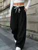 Exclusividad transfronteriza: Nuevos pantalones de pierna ancha color block con cintura de cordón, tiro alto, plisados y fluidos, estilo casual, disponibles para dropshipping