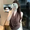 Elegante y chic top sin mangas de cuello halter para mujer, nuevo modelo de verano, cuello en V que estiliza la cintura, moderno, versátil, sencillo, top ligero