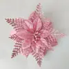 14cm Flor de Natal com Pó Dourado Flor Recortada Decoração de Natal Vermelho Dourado Fabricante Atacado Flor com Pó Dourado de Camada Dupla